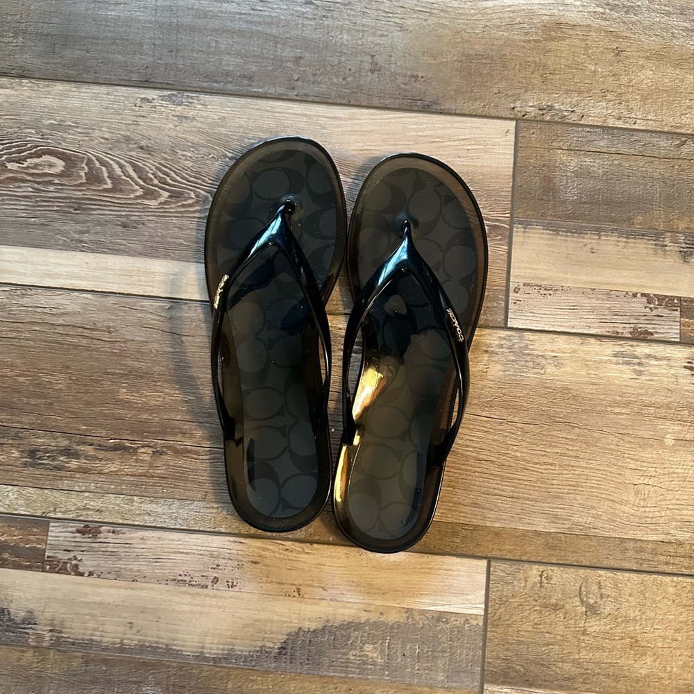Coach Black Logo-Print Glossy Jelly Flip Sandals